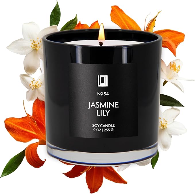 Lulu Candles | Jasmine & Lily | Highly Scented Candles for Home - Soy Blend Jar Candle with 100% Cotton Wick - Slow Burning (9 Oz.)