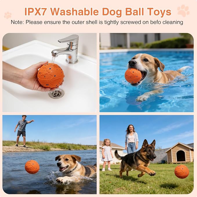 Interactive Dog Toys Ball with 2 Shells – Automatic Moving Rolling(Orange)
