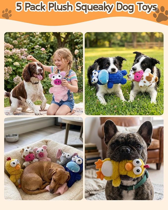 BoYoYo 5 Pack Plush Squeaky Dog Toys for Small Dog,Stuffed Animal Puppy Toy | Dog Toys Bulk to Keep them Busy with Mutt Squeak Sounds,Birthday Toy,Suitable for Interactive Chewing &Teething Medium Dogs