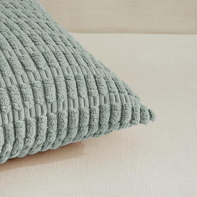 Fancy Homi Decorative Throw Pillow Covers for Bed Couch Bedroom Bench, Soft Corduroy Solid Pillow Case, Rustic Farmhouse Boho Room Decor,18" x 18" (Pack of 1),Grey Blue