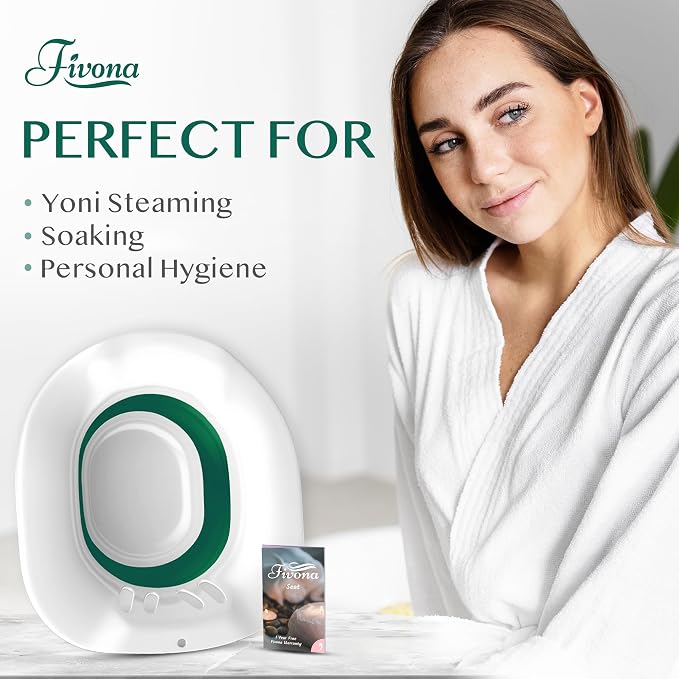 Fivona Sitz Bath for Toilet Seat Postpartum and Hemorrhoids Care - Yoni Steam Seat - Foldable Basin for Epsom Salt Soak - Portable Bidet BPA Free Temperature Resistant - Universal Fit - Dark Green