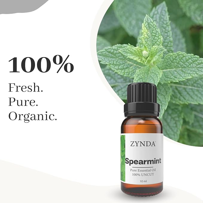 Spearmint Oil 100% Pure & Natural – Premium Spearmint Essential Oil for Face, Hair & Body Care – Organic, Lab Tested, Therapeutic Grade Aromatherapy Extract – 10ml