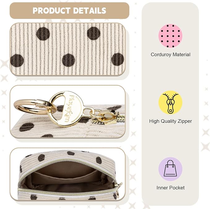Period Bag for Teen Girls, Corduroy Cute Sanitary Napkin Storage Bag, Menstrual Pad PouchesTampon Holder for Purse (Pink-Polka Dot)