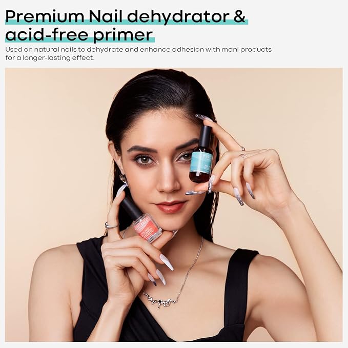 modelones 4 Pcs Nail Dehydrator and Primer, 15 ml Acid Free Natural Prep Dehydrate & Bond Primer Hema-Free Bonding for Nail Supplies