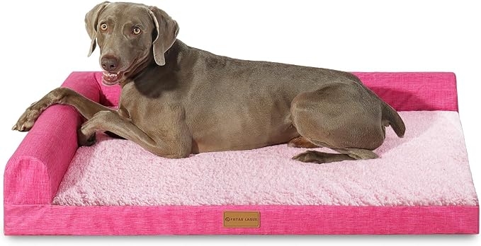 Patas Lague Orthopedic Large Dog Bed Washable Pet Sofa Bed 56''X40''Pink | 2-Sided Bolster Egg-Crate Foam Dog Couch Large Sized Dogs, Waterproof Removable Washable Cover, Nonskid Bottom Pet Crate Mat