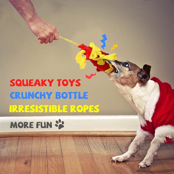 lilfrd Water Bottle Octopus Dog Toy, Squeaky Rope Stuffless Toys for Dogs