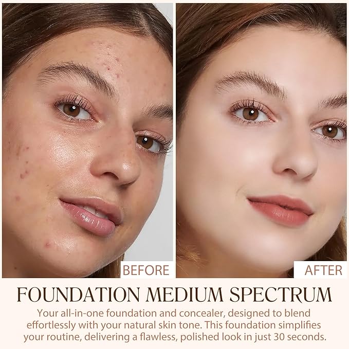 Foundation 4 in 1 - Medium Spectrum with SPF 50+, Anti-Aging, Concealer, Sun Protection, Hydrating Color Changing Foundation Makeup Liquid - Longwearing & Waterproof for Sport, Dancing (Gym, 30ml)