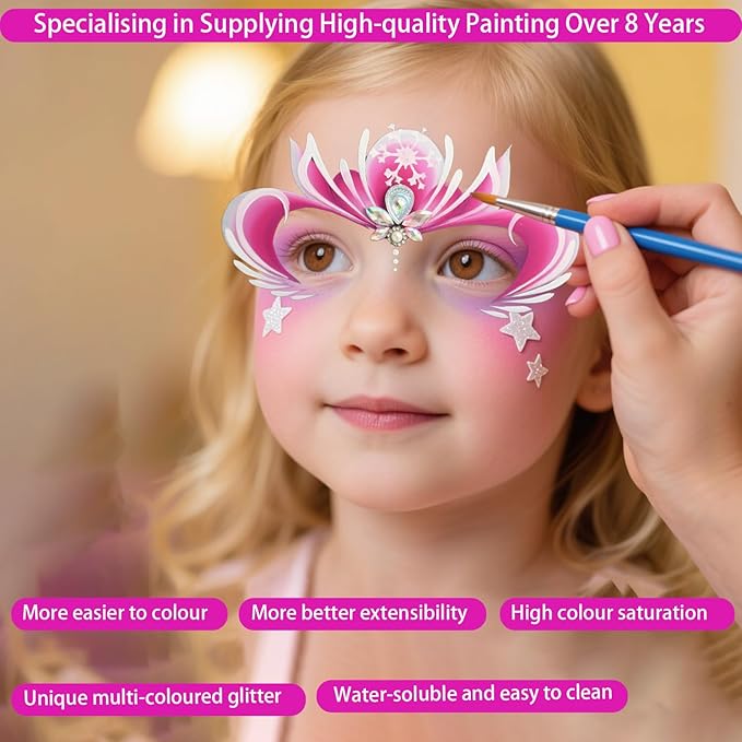 Face Painting Kit for Kids,39 Color Non Toxic Water Based Large Capacity Facepaint Kit,Face Paint Including 8 Fluorescent Color For Halloween,Cosplay,Parties,School Event,Stage,Carnival