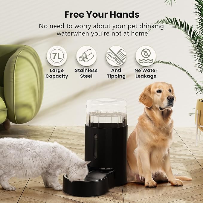 CZPET Dog Water Bowl Dispenser 7L, Wider Mouth Gravity Refilling (Black) | CZPET Dog Water Bowl Dispenser 7L, Wider Mouth Gravity Refilling (Black)