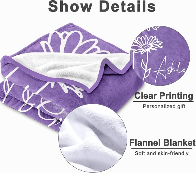 Yofair Ships Next Day, Personalized Blanket Gifts for Teen Girls Custom Blanket with Name Flannel Throw Girls Blankets Customized Daughter Birthday Gifts for Kids Adult