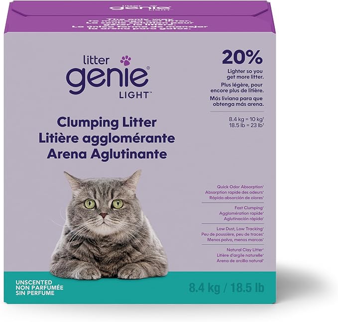 Litter Genie Light Clumping Cat Litter 18.5 lb, Unscented, Low Dust