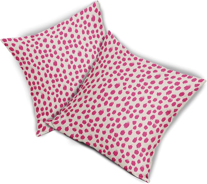 Hot Pink Cream Pillow Covers 20x20 Set of 2 Boho Design Polka Dot Throw Pillows Modern Brush Strokes Print Decorative Outdoor Pillowcase Square Cushion Cover Linen Pillow Case for Home Sofa Couch Bed