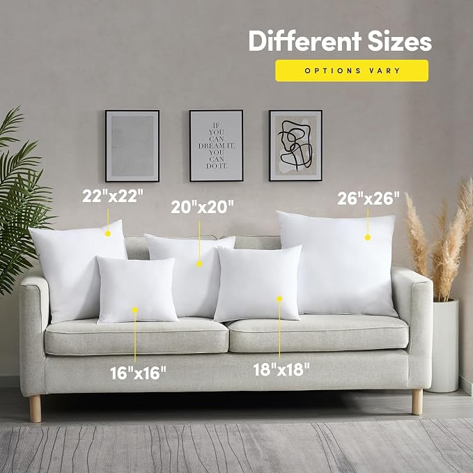 26X26 Pillow Inserts - Throw Pillow Set - Cushion Inserts for Decorative Throw Pillows Covers - Soft & Supportive Pillows for Couch, Sofa, Bed, or Chair, 2 Pack - 26" x 26"