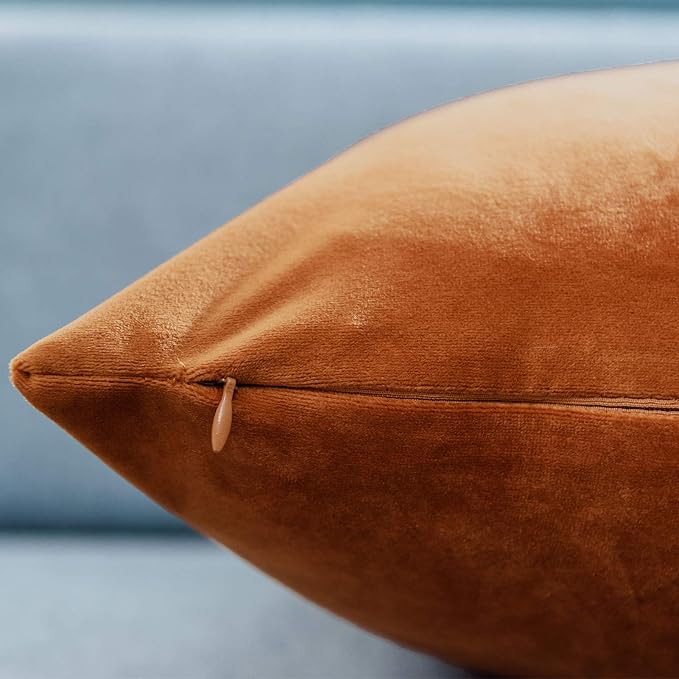JUSPURBET Rust Throw Pillow Covers Set of 2 Decorative Velvet Pillow Covers for Couch Sofa Bed Soft Euro Cushion Covers Cases with Invisible Zipper for Living Room Home Decor 28x28 inch