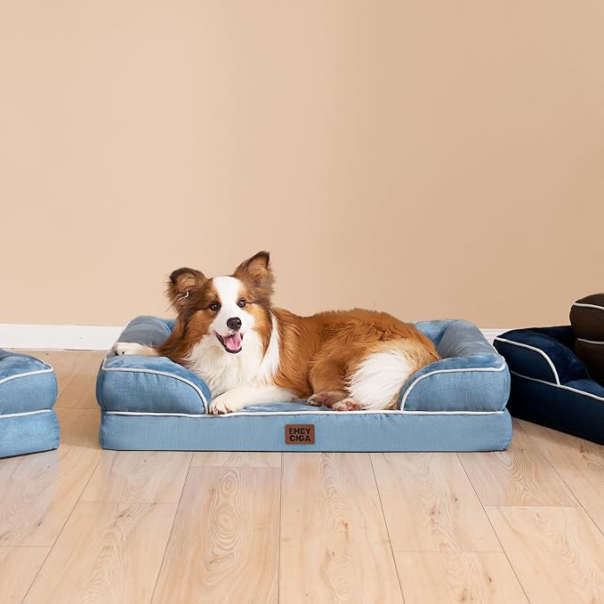EHEYCIGA Orthopedic XXL Dog Bed, Waterproof Washable XL Big Pet Bed 52" | Non-Slip Bottom and Egg-Crate Memory Foam Extra Large Pet Couch Bed with Washable Removable Cover, Washed Blue