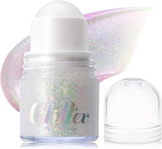Erinde Holographic Body Glitter Gel, Roll-On Face Hair Glitter for Mermaid Makeup Festival Party Rave Accessories, Chunky Sequins Chameleon Shimmer Christmas Makeup for Women Girls, 02 Sparkling Pink