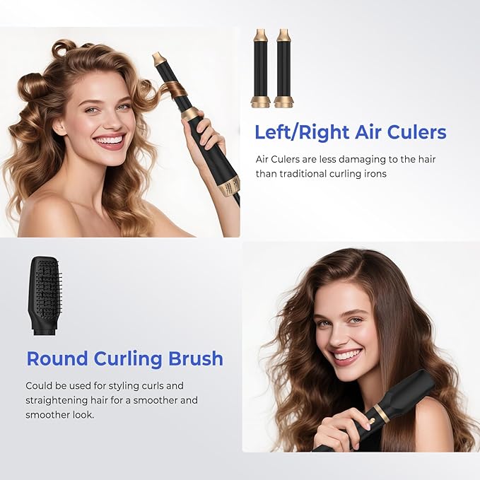 5 in 1 Hair Dryer Brush, Blow Dryer Brush Set with Air Curler Wrap Hair Styler, Negative Ionic Blow Dry Brush, Detachable Hair Tool for Curling, Volumizer,Straightener,Drying