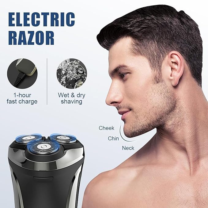 Snapbuy Electric Razor for Men, Snapbuy Electric Razor Pro of Father, Electric Shavers for Men,Ipx7 Waterproof Cordless Shaver with 90-Min Runtime, 4D Floating Head Rotary Shaver, Fast Charging(Black)