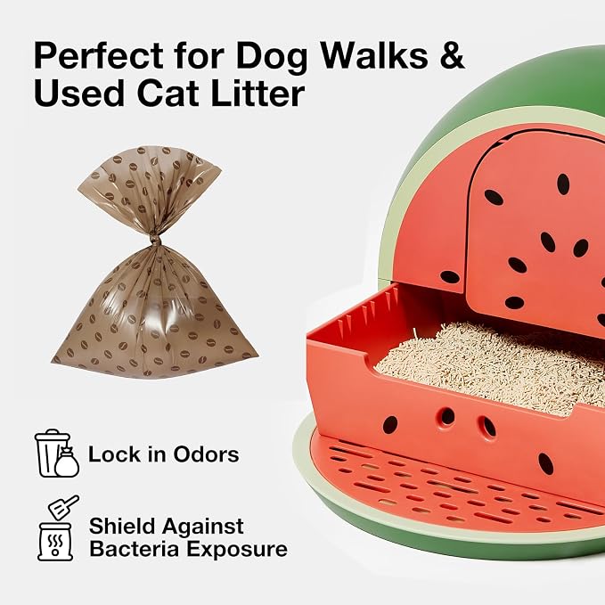 VETRESKA Dog Poop Bags Dispenser with Coffee Scented Waste Bags, 105 Counts | Leak Proof, Extra Thick & Strong Pet Waste Bags for Dogs and Cats, 1 Holder and 7 Rolls