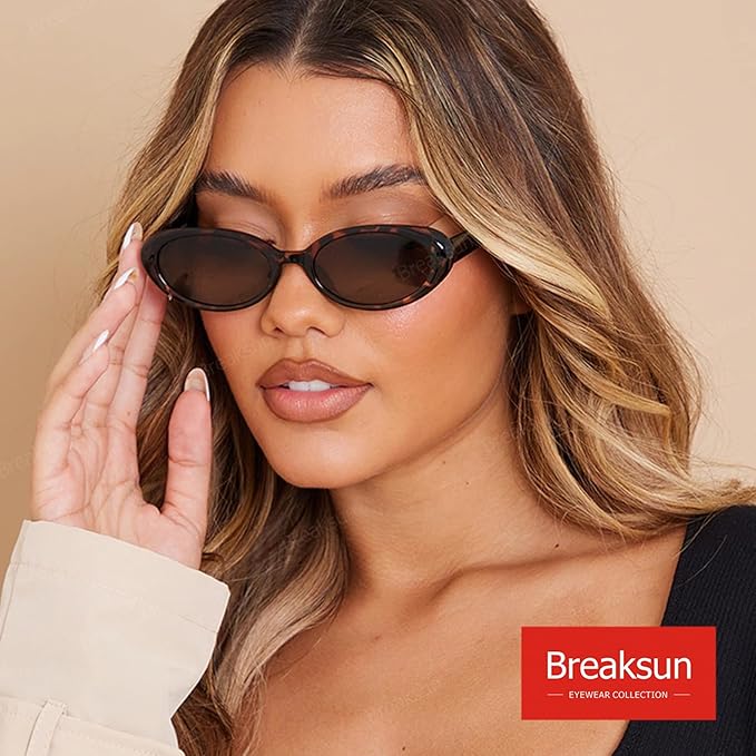 Breaksun Retro Oval Sunglasses for Women Men Fashion Small Oval Sunglasses 90s Vintage Shades