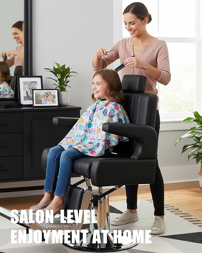 Salon Barber Chair for Hair Stylist, Reclining Beauty Chair with Heavy Duty Hydraulic Pump, 360° Swivel Hair Styling Chair for Barbershop Beauty Spa Salon Home (Black & Silver)