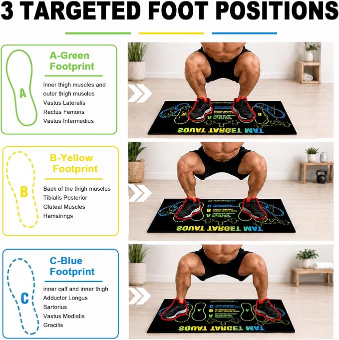 Squat Mat with Foot Position,Non-Slip Workout Mat for Squats & Leg Exercises, Improves Muscle Activation & Knee Support, Home Gym Fitness Mat,30 * 13.8"inch Squat Pad