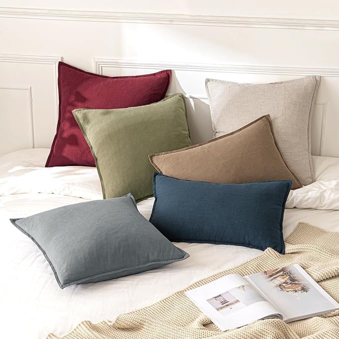 MIULEE Decorative Linen Pillow Covers 22x22 Inch Burgundy Red | Boho Farmhouse Christmas Couch Throw Pillows for Bed, Pack of 2 Accent Modern Pillowcases, Sofa Livingroom Home Decor