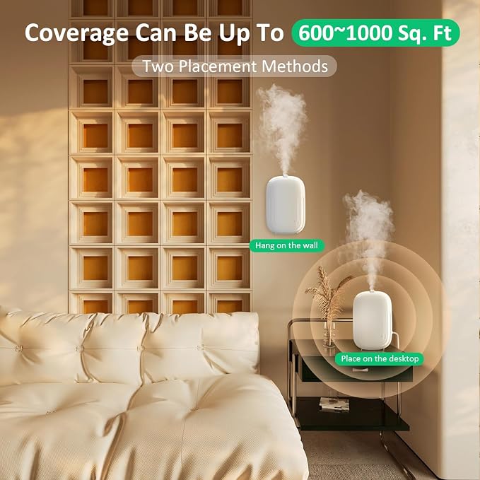Waterless Essential Oil Diffuser,Home Hotel Aromatherapy,Cold Air Scent Diffuser with Smart APP & 3 Timer,1500 sq.ft Coverage| Whole House Oil Diffusers for Office,Room,On Wall,150ML-Quite,Gift-White