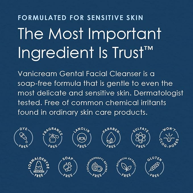 Vanicream Gentle Facial Cleaner, 2.5 Fl Oz, Formulated without Common Irritants for Sensitive Skin, Removes Makeup, Dirt & Excess Oils, Non-Comedogenic, pH-Balanced Face Wash