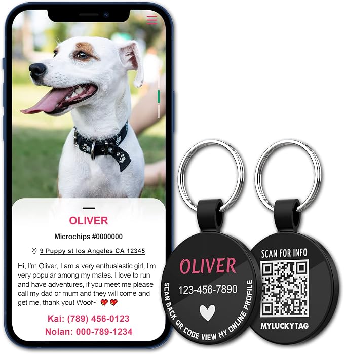 MYLUCKYTAG Personalized QR Code Pet ID | Dog & Cat Collar Tag | Online Profile with Instant Scanned Location Alert Email
