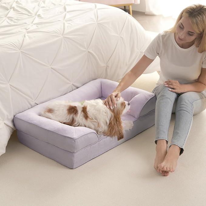 EHEYCIGA Orthopedic Dog Beds Large Sized Dog, Waterproof Washable Pet Bed | Non-Slip Bottom and Egg-Crate Memory Foam XL Dog Couch Bed with Washable Removable Cover, Lilac