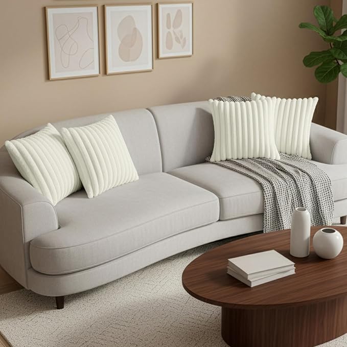 Cream White Throw Pillow Covers 22 x 22 set of 4, Cute Boho Throw Pillow Cover for Couch/Bed, Decorative Pillows Covers for Sofa/Bed, Accent Pillow Covers for Living Room, Rustic/Home/Room Decor