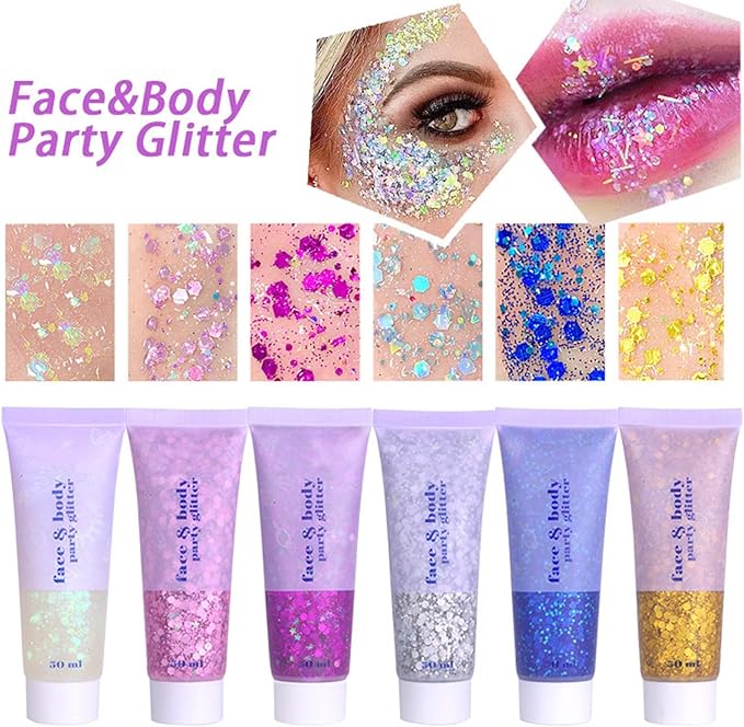 Christmas Face Hair Glitter Gel,Green Red Silver Body Glitter Gel,Stocking Stuffers Gift Kids Self-Adhesive Sequins Glitter,Sparkling Christmas Makeup for Women Girls,50ML