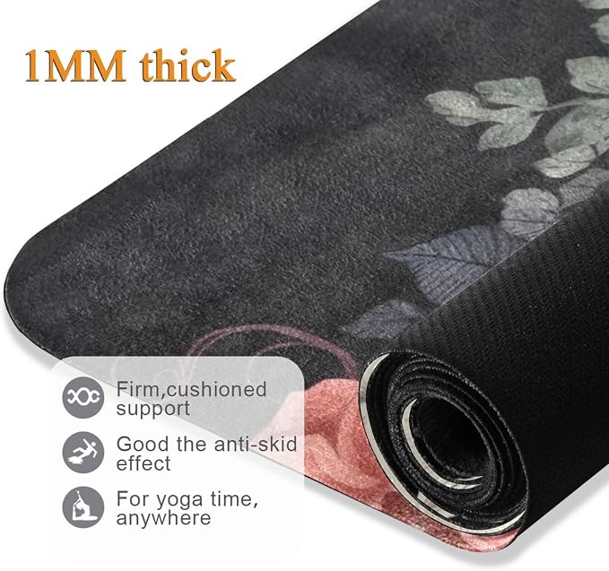 Skull Yoga Mat for Women Men 71" x 26" Non Slip Exercise & Fitness Mat 1mm Thick Workout Mat for Yoga, Pilates, Come with Storage Bag