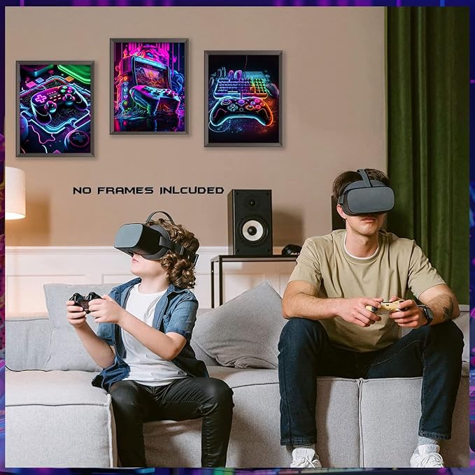 BGFCE Game Room Decor Posters Set of 3 - Neon Gaming Accessories Theme Canvas Wall Art, Gamer Console Paintings Picture Wall Decor for Children Youth Boys Bedroom 16x24 inch Unframed