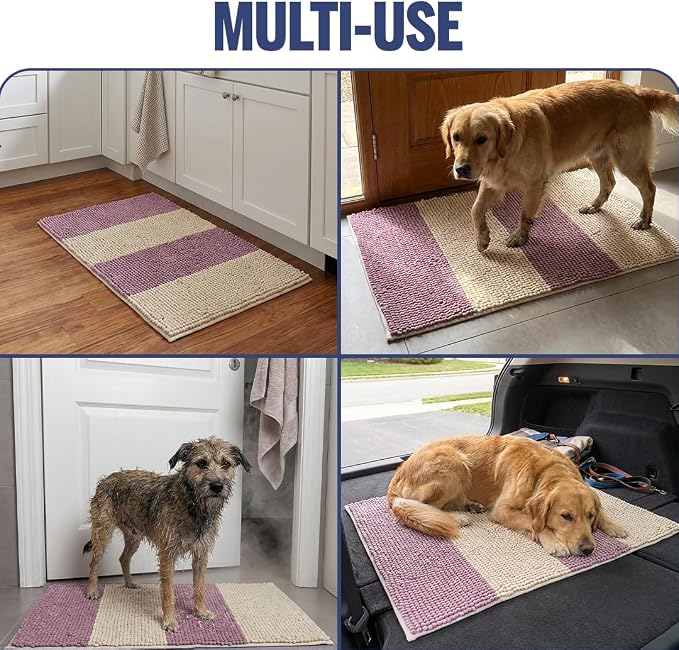 Muddy Mat® Super Absorbent Loop-Thread Chenille Dog Door Mat for Muddy Paws – Non-Slip, Machine Washable Indoor Entry Rug, Quick-Dry Pet Mat for Entryway – Blush Sand 19"x30"