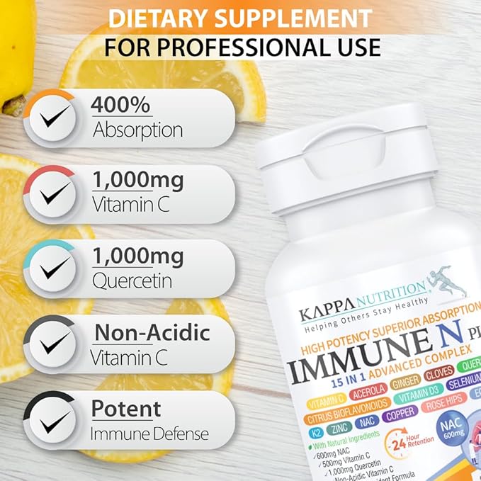(60 Capsules), NAC 600mg, Quercetin 1,000mg, Vitamin C 500mg, Zinc 50mg, Vitamin D3 5,000iu, Selenium, Copper, Acerola, Ginger, Rutin, Citrus Bioflavonoids, Rose Hips, Echinacea, Immune N Plus 15 in 1