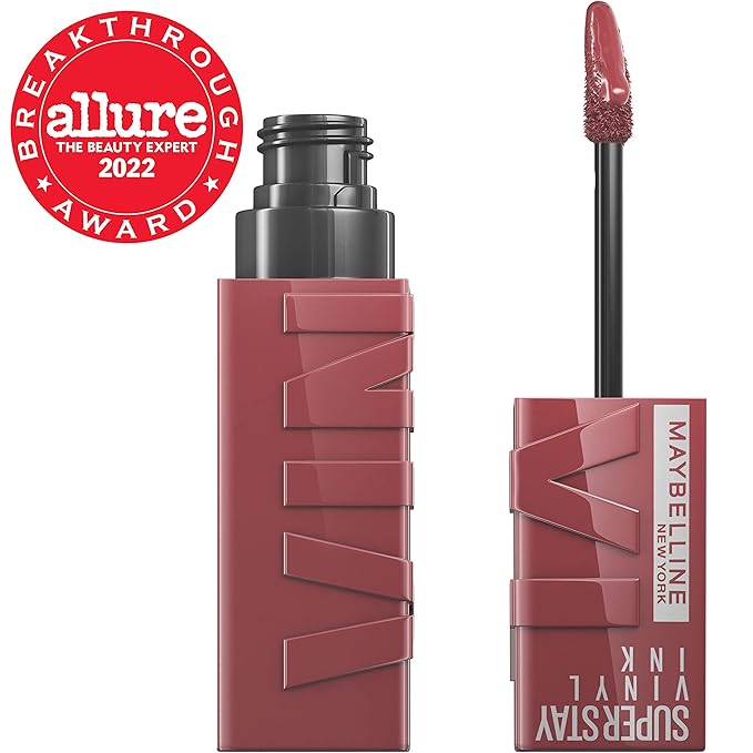 Maybelline Super Stay Vinyl Ink Longwear No-Budge Liquid Lipcolor Makeup, Highly Pigmented Color and Instant Shine, Witty, Mauve Nude Lipstick, 0.14 fl oz, 1 Count