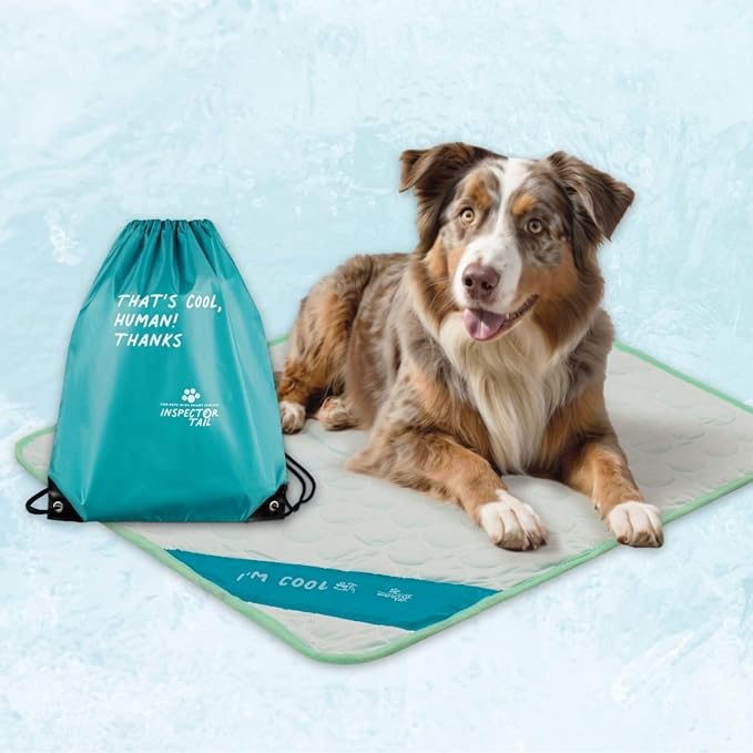 INSPECTOR TAIL Dog Cooling Mat, Indoor & Outdoor, Large Self Cooling Pad | No Freeze Needed, Breathable, Washable, Portable Cooling Mat for Dogs with Travel Bag, Fits Car, Crate, Floor & Bed, 38"x 27"