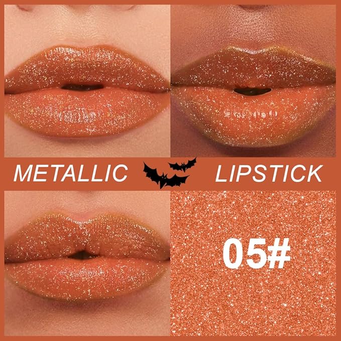 Bronze Brown Metallic Lipstick for Women,Lightweight Non-Drying Shimmer Frosted Lipsticks,Glitter Lip Gloss Stain Long Lasting Waterproof No Smudge Proof No Transfer 12 Hour,Cruelty-Free Makeup