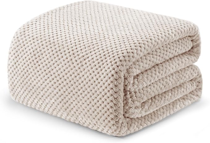 Exclusivo Mezcla Soft Waffle Fleece Bed Blanket Twin Size, Tan | Lightweight Plush Blanket for Bed, Couch, Sofa, Cozy Fluffy Design for Bedroom, Guest Room, All Season, 60x80 Inches