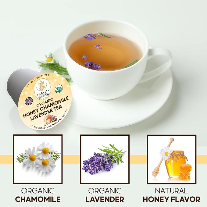 Organic Chamomile and Lavender Tea Pods for Keurig - Decaf Herbal Tea for Keurig K Cups - Honey Chamomile Lavender by Teavity (36 Tea Pods)