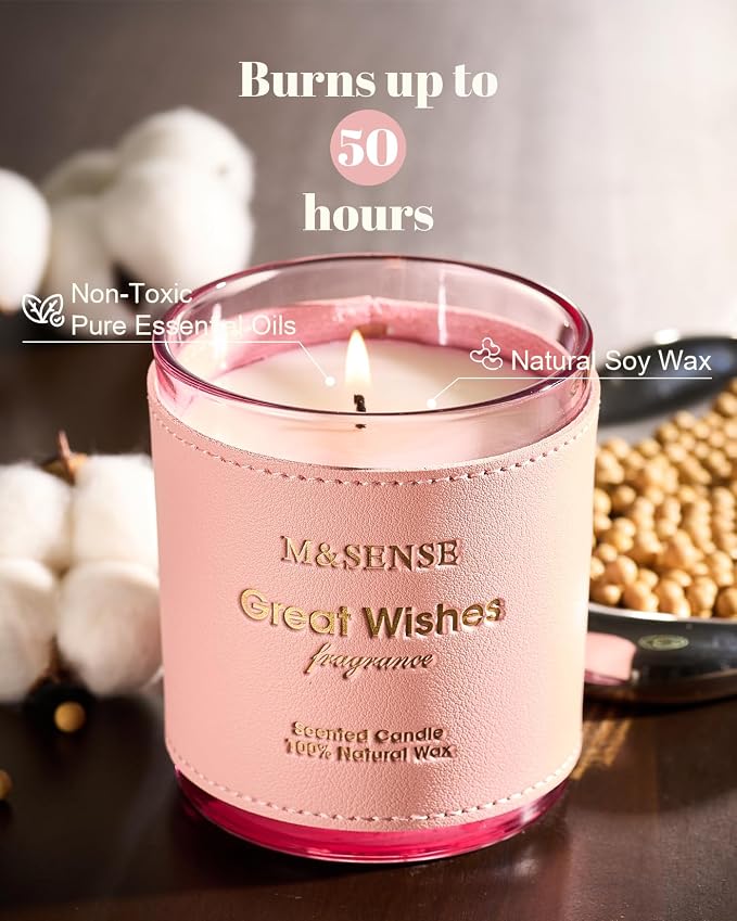 M&SENSE Summer Floral Scented Candles, Pink, Soy Wax 10oz | Non Toxic, 42-Hour Clean Burn, Gifts for Women, Relaxing Aromatherapy, Stress Relief