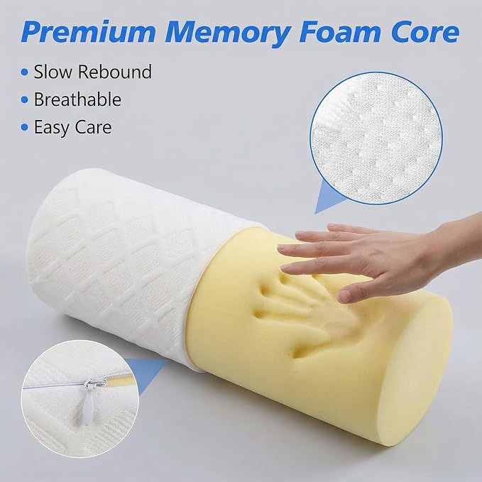 4.7" Neck roll Pillow,Small Round Circle Pillow Cylinder Pillows | Cervical Memory Foam Neck Support Pillows,for Sleeping,Head，Neck,Bed，Back,and Legs Round Neck Support and Yoga Pain Relief