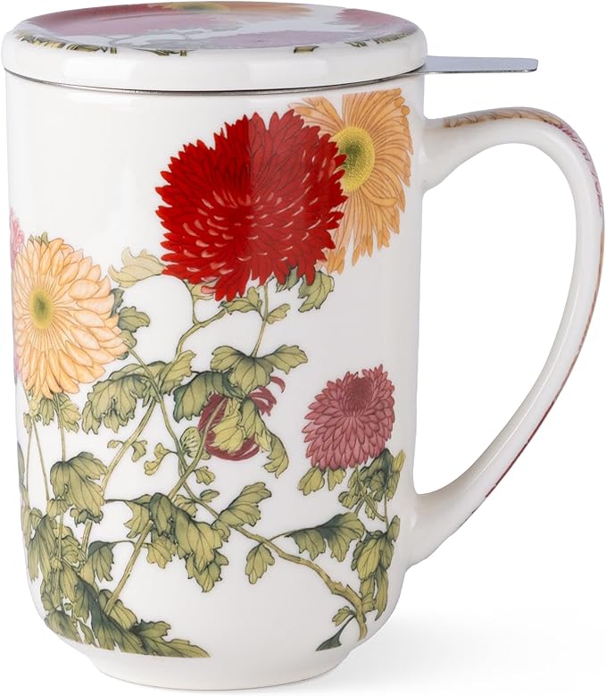 AmorArc Porcelain Tea Mug with Infuser and Lids, 18 Oz Coffee Cup Strainer with Bag Holder for Loose Leaf Tea, Steeping Coffee Mug for House-warming Wedding Birthday Gift