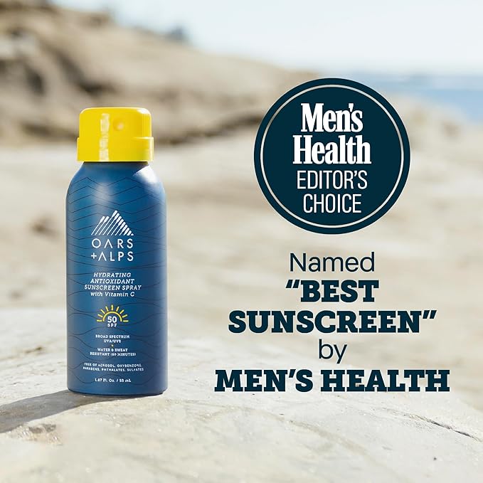 Oars + Alps Sunscreen Spray for Face & Body Spray Sunscreen Infused with Vitamin C & Antioxidants, No White Residue, Water & Sweat Resistant, All Skin Types, Lightweight, Hydrating, SPF 50, 1.87Oz,3pk