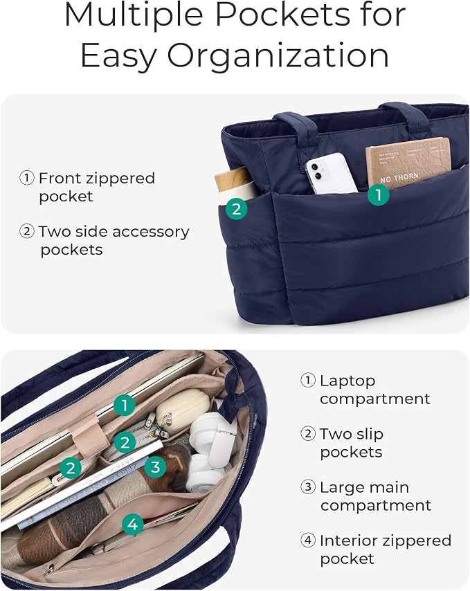 BAGSMART Tote Bag for Women, Lightweight Puffy Tote Bag with Compartments Shoulder Bag Handbag for Travel, Work, Gym | Lightweight