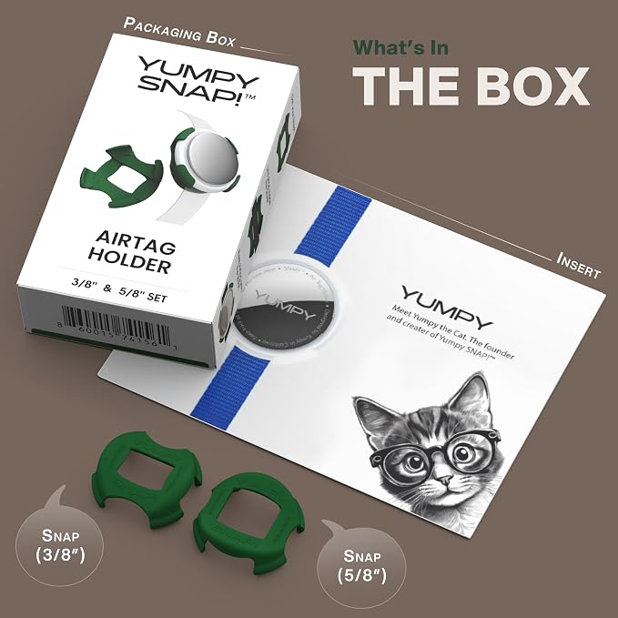 SNAP! AirTag Holder - 3/8" & 5/8" Set - for Cats, Kittens, Puppies, & Small Dogs - Fits Collars, Harnesses, Straps, Bags & More - Made in USA - Ozark Green