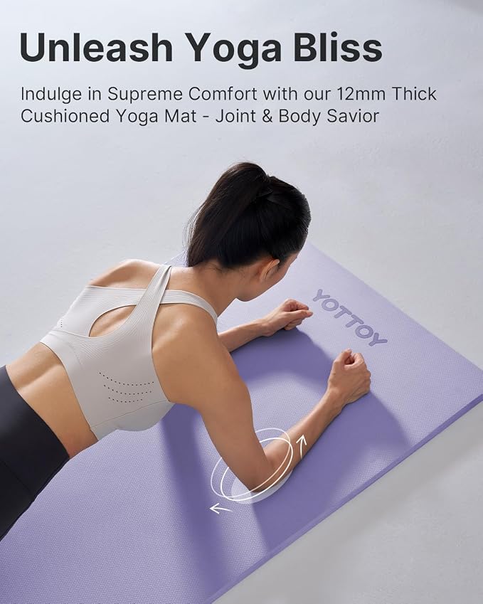 YOTTOY Yoga Mat，Extra Thick Yoga Mat (1/2inch),Professional TPE Exercise Mat,Non-Slip Workout Mat for Yoga, Pilates, Fitness, Barefoot Workouts, Home Gym Studio with Strap