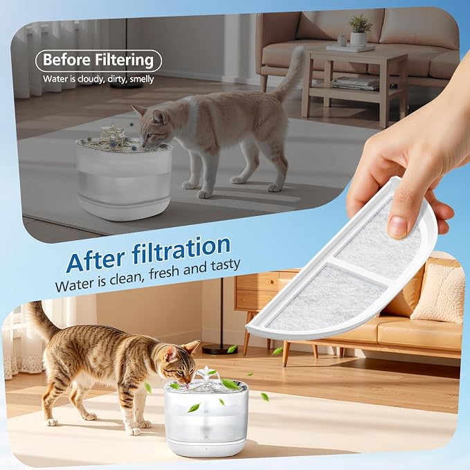 15-Pack Cat Water Fountain Filters for eufy Pet Fountain 3L/105oz | Pet Water Fountain Filter with Triple Filtration System for Cats and Dogs